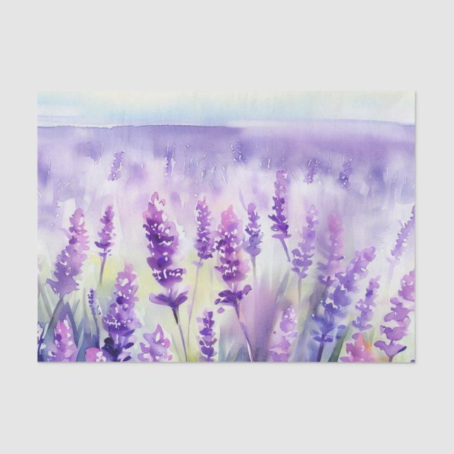Papel De Seda Campo de Lavanda das flores (B) Aquarela (Frente )