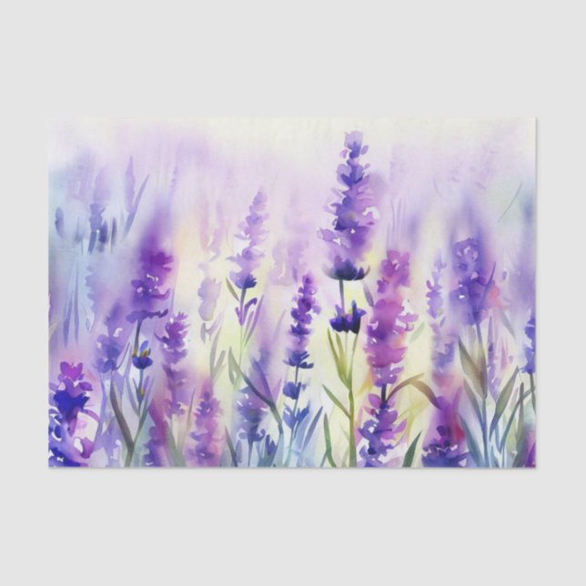 Papel De Seda Campo de Lavanda de Flores (A) Aquarela (Frente )