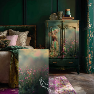 Papel De Seda Campo de Sonhos, Verde Escuro, Beija-flor & Floral