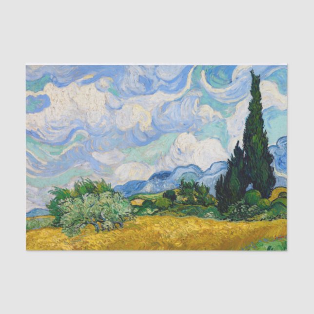 Papel De Seda Campo de trigo com ciprestes por Vincent Van Gogh (Frente )