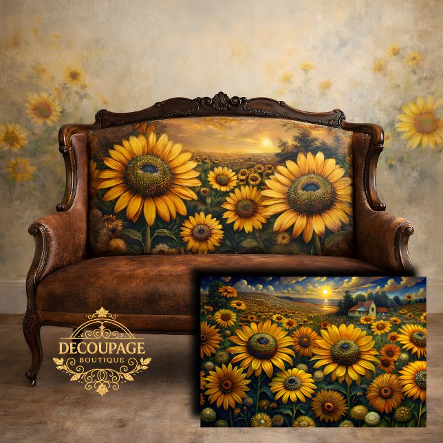 Papel De Seda Campos de Girassóis Decoupage (Sunflower Fields Decoupage Tissue Paper Mockup)