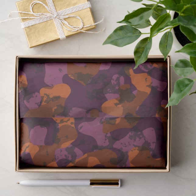 Papel De Seda camuflagem abstrata grená e laranja (Presente)