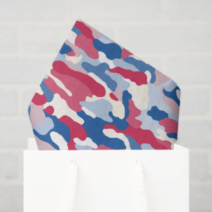 Papel De Seda Camuflagem Azul e Branco Vermelho