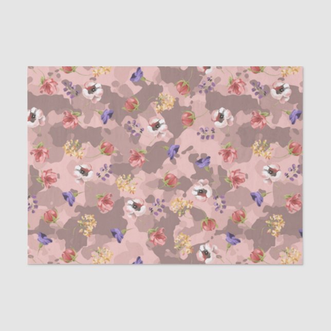 Papel De Seda Camuflagem Rosa Flor de Camomila Dourado (Frente )