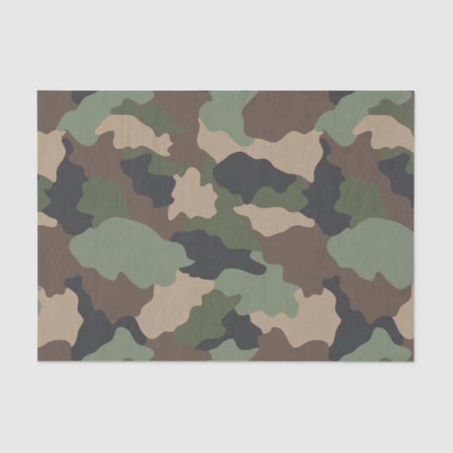 Papel De Seda Camuflagem Woodland Camo Militar Khaki Tan Preto (Frente )
