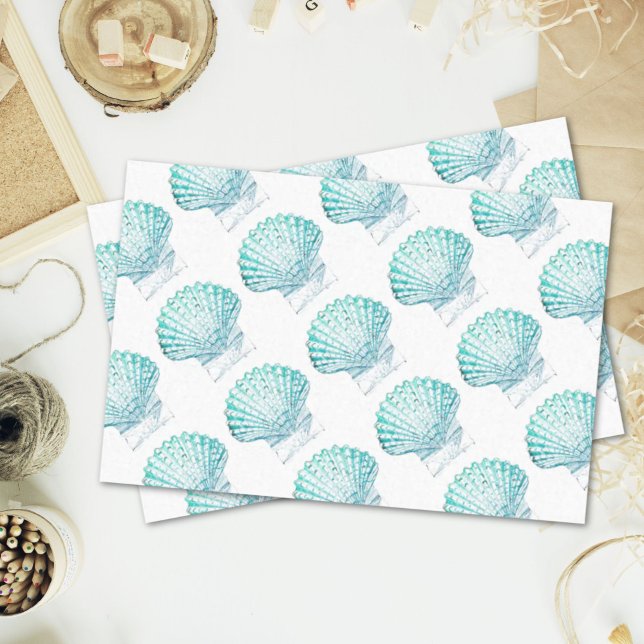 Papel De Seda Cana-de-água azul-lacrimogéia da costa (coastal chic teal blue watercolor mermaid seashell tissue paper)