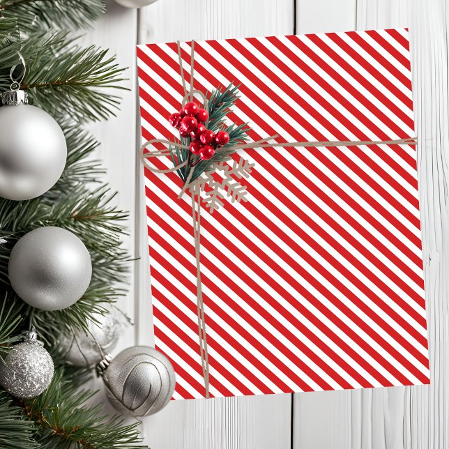 Papel De Seda Canas Vermelhas E Doces Brancos Feriados, Banhadas (Holiday Red And White Candy Cane Striped Tissue Paper)