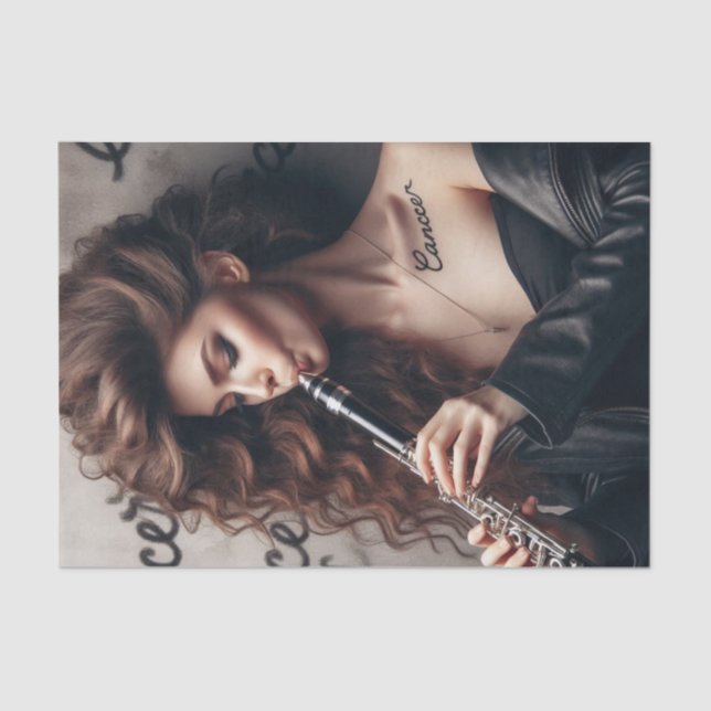 Papel De Seda Cancer Zodiano Músico Clarinet Decoupage (Frente )