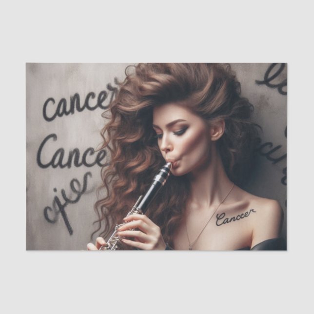 Papel De Seda Cancer Zodiano Músico Clarinet Decoupage (Frente )
