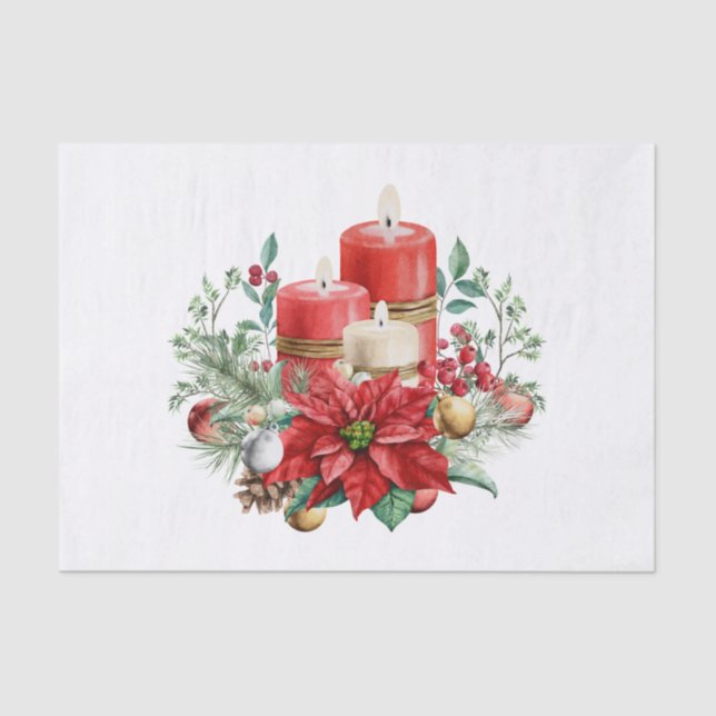 Papel De Seda Candle Centerole com Flor de Poinsettia (Frente )