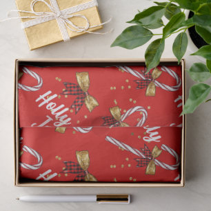 Papel De Seda Candy Cane Holly Jolly Moderno Natal Festivo