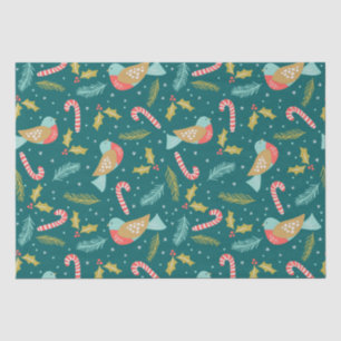 Papel De Seda Candy Canes Holly Pine Boughs Birds