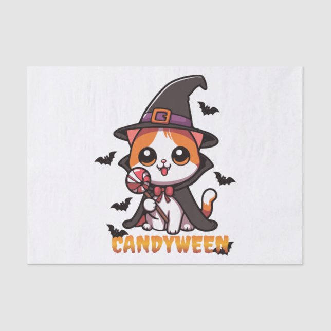 Papel De Seda candyween - bruxa-gato halloween (Frente )