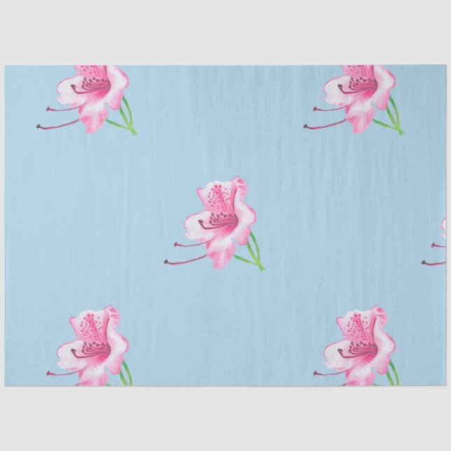 Papel De Seda Caneca azul com Lírios rosa (Frente )