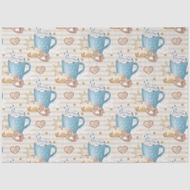 Papel De Seda Caneca Azul e Padrão de Biscoito de Gengibre (Frente )
