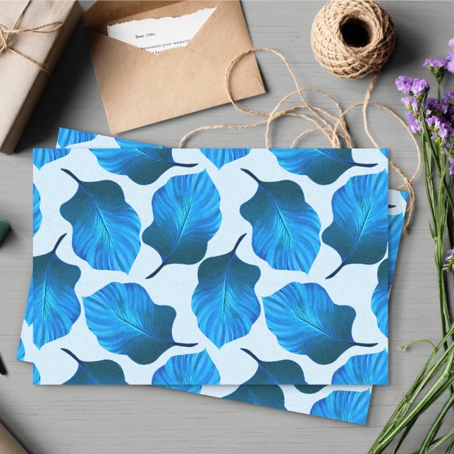 Papel De Seda Canna Tropicanna Folhas Tropicais em Azul (Blue Canna Tropicanna Tissue Paper)