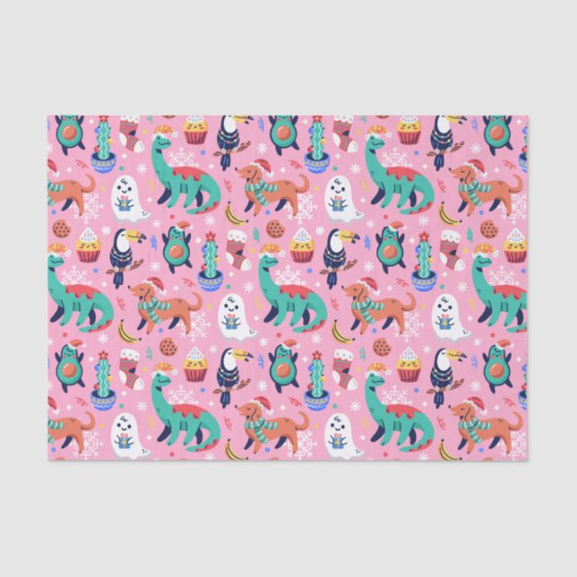 Papel De Seda Cantinho de Natal Dinossauro Papagaio Avocado Cact (Frente )