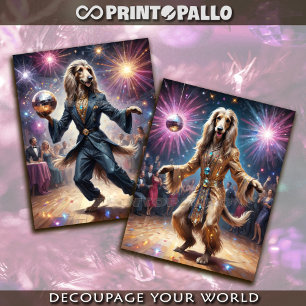 Papel De Seda Cão Afghan Hound em dança disco vintage dos anos 7