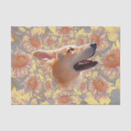 Papel De Seda Cão Cachorro Girassóis Florais