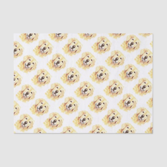 Papel De Seda Cão de Retriever ouro Pet Aquarela animal (Frente )