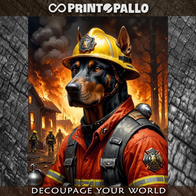 Papel De Seda Cão Dobermann atuando como bombeiro -  (Criador carregado)