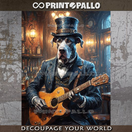 Papel De Seda Cão Dogue Alemão vestido à vitoriana e guitarra - 