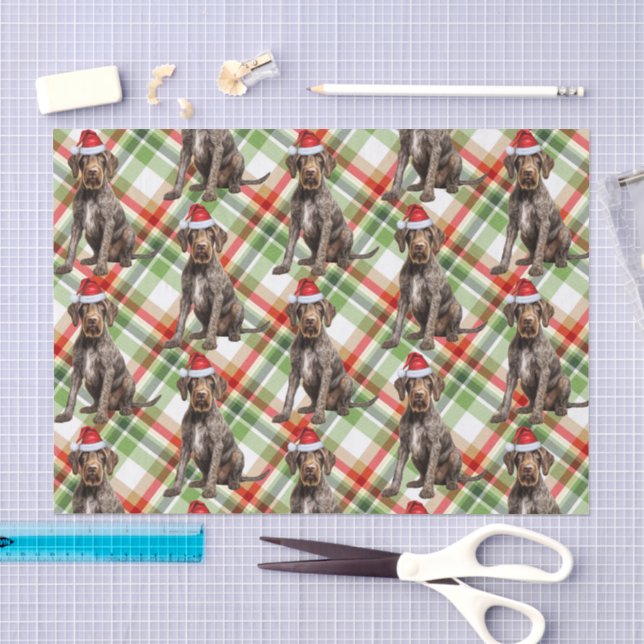 Papel De Seda Cão Pointer de Arame Fino de Férias Xadrez Vermelh (Arte )