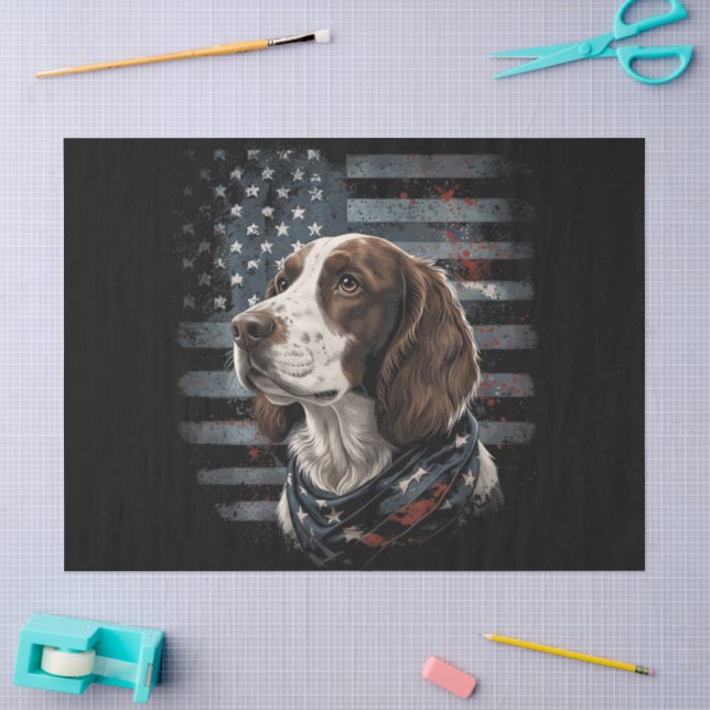 Papel De Seda Cão Springer Spaniel Bandeira Americana (Arte )
