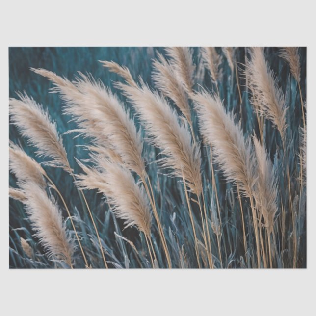 Papel De Seda Capim-das-pampas Floral Azul (Frente )
