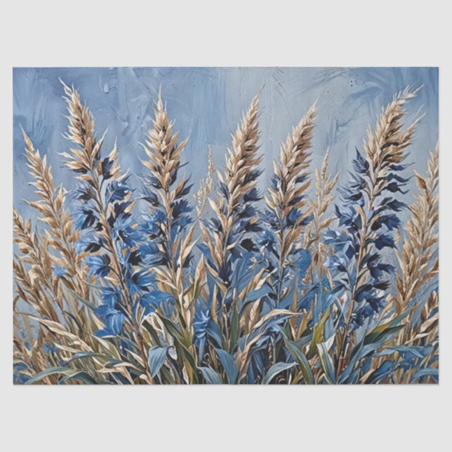 Papel De Seda Capim-das-pampas Floral Azul (Frente )