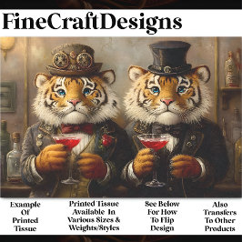 Papel De Seda Capricho Tigres Steampunk & Coquetéis AX3 Decoupag