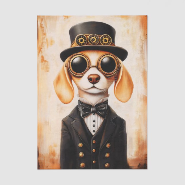 Papel De Seda Caprichoso Cachorro Beagle Steampunk EL9 Decoupage (Frente )