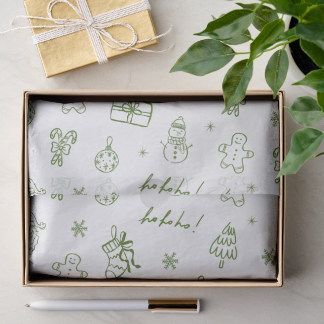 Papel De Seda Caprichoso Desenho à Mão Doodle Verde (Presente)