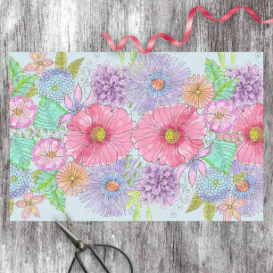 Papel De Seda Captivando Flores e Folhas de Aquarela