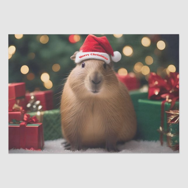 Papel De Seda "Capybara Claus: Uma Maravilha Festiva Bokeh" (Frente )