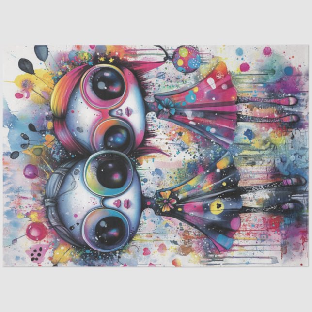 Papel De Seda Caracteres de Menina Vibrante Imaginosa de Dissoci (Frente )