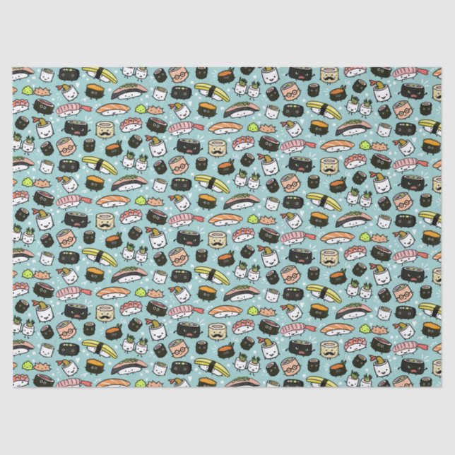 Papel De Seda Caracteres Sushi Cute| Kawaii Sushi, Padrão (Frente )