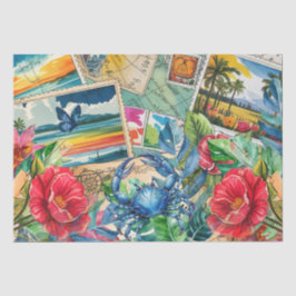 Papel De Seda Caranguejo Azul Florais Tropicais & Decoupage de B
