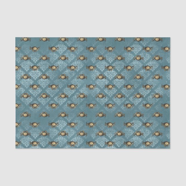Papel De Seda Caranguejo de Damasco Azul (Frente )