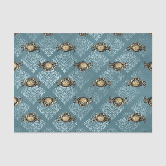 Papel De Seda Caranguejo de Damasco Azul (Frente )