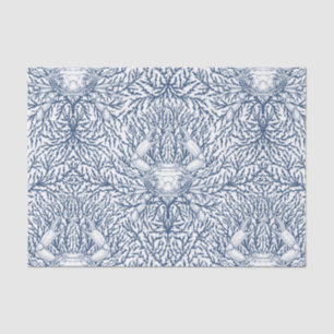Papel De Seda Caranguejo e algas marinhas em branco e marinho