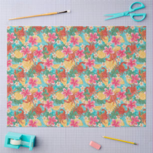 Papel De Seda Caranguejos Limões Hibisco Padrão Tropical Desenha