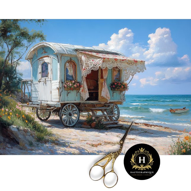 Papel De Seda Caravana Cigana Azul à Beira-Mar Decoupage  (Criador carregado)