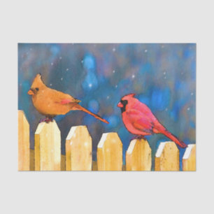 Papel De Seda Cardeais na Pintura da Cerca - Arte Original