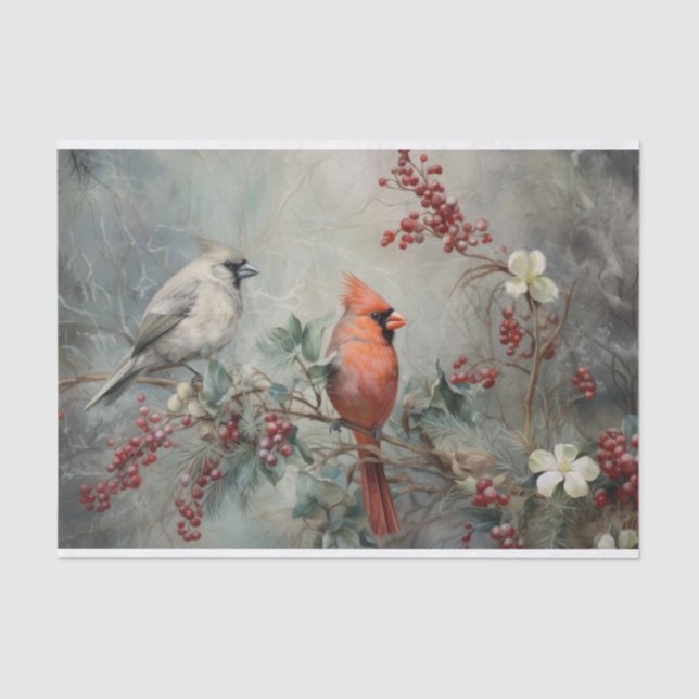 Papel De Seda Cardeal de Natal Holly Berry na Rua de inverno (Frente )