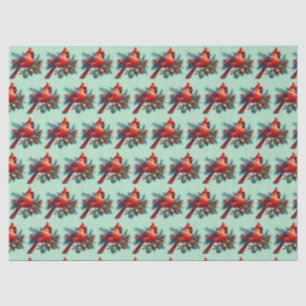Papel De Seda Cardeal em Pine Branch com Berries de inverno