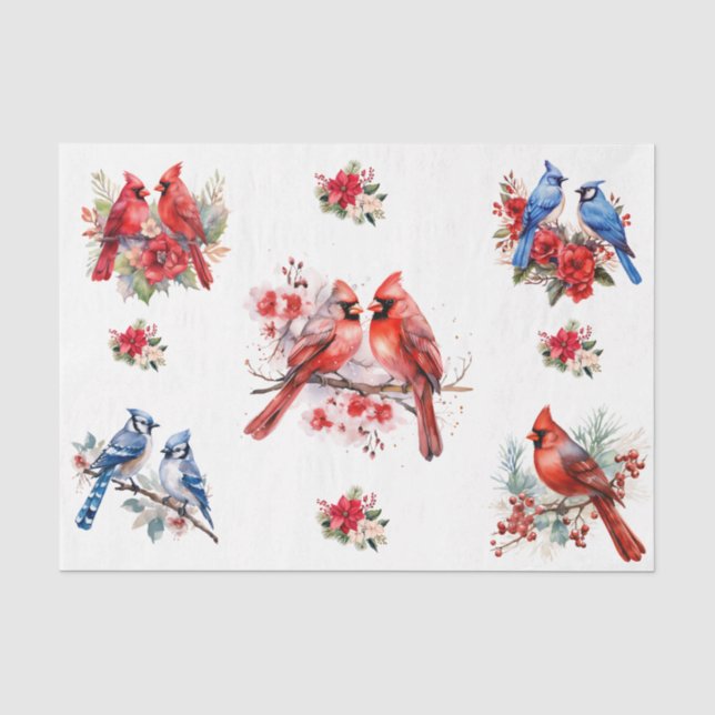 Papel De Seda Cardinais de Natal Elementos de Decoupage de Pássa (Frente )