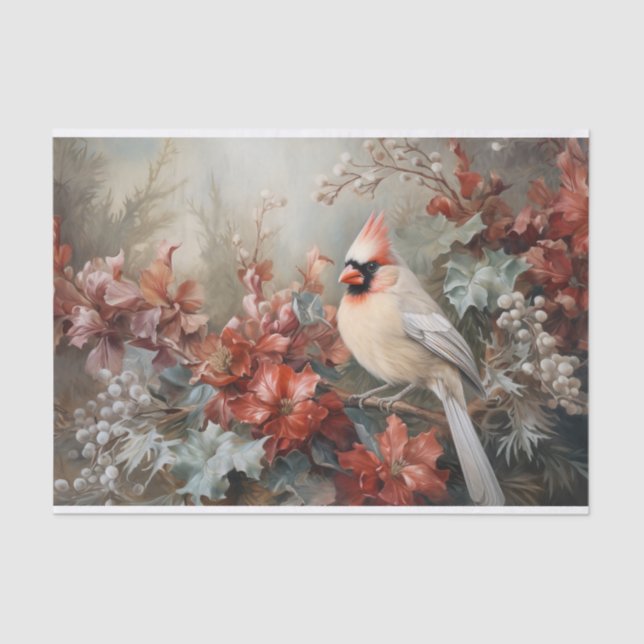 Papel De Seda Cardinal de Natal Folhas de Azevinho no Inverno De (Frente )