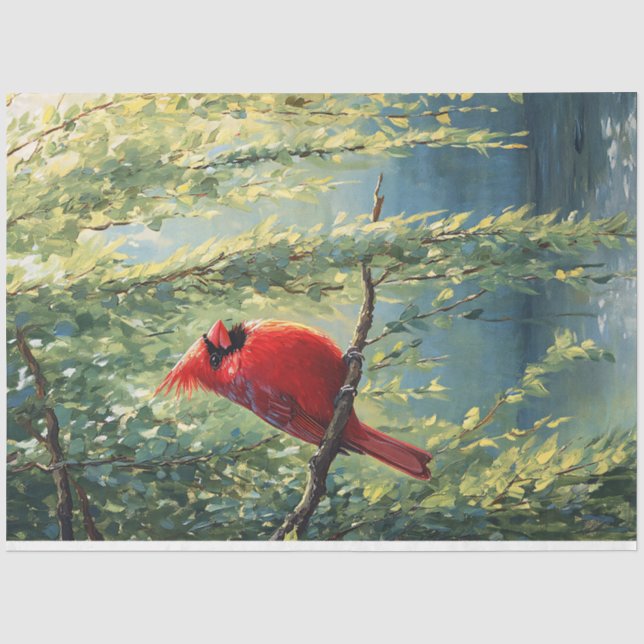 Papel De Seda Cardinal em uma árvore de salgueiro Decoupage (Frente )
