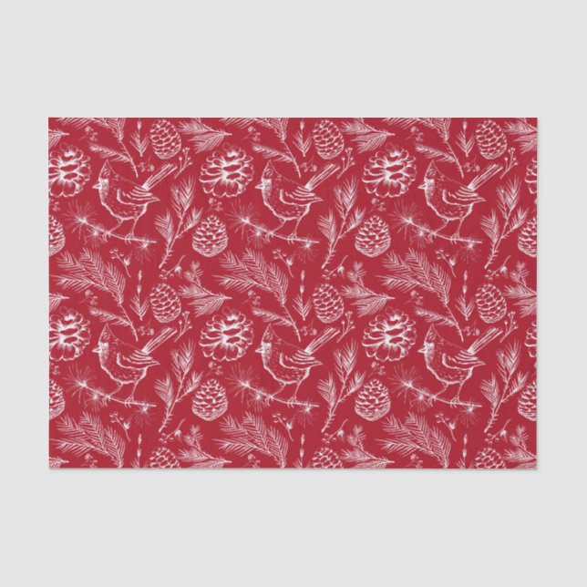 Papel De Seda Cardinal perfurado, Pinecones e Red Berries de inv (Frente )